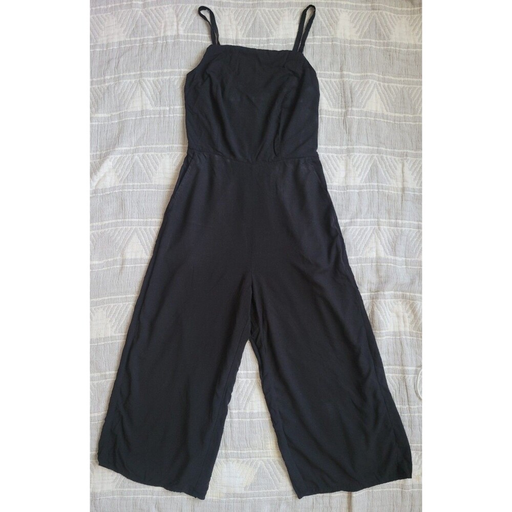 Old Navy Womens Black Wide Leg Jumpsuit Adjustable Straps Smocked Square Neck